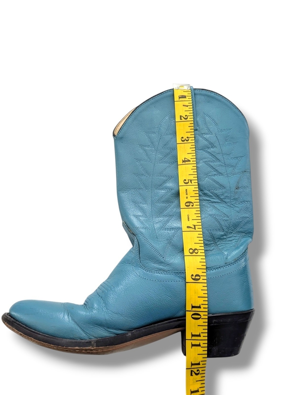 Vintage Old West Turquoise Leather Women's Heeled Cowboy Boots, Size 050 (5.5) - Picture 10 of 13